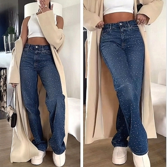 Zara Denim - Zara Jewel BEADED JEANS  HIGH WAIST Blue